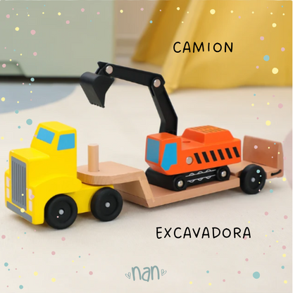 Camion de remolque con excavadora