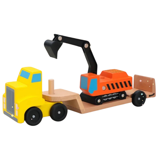 Camion de remolque con excavadora
